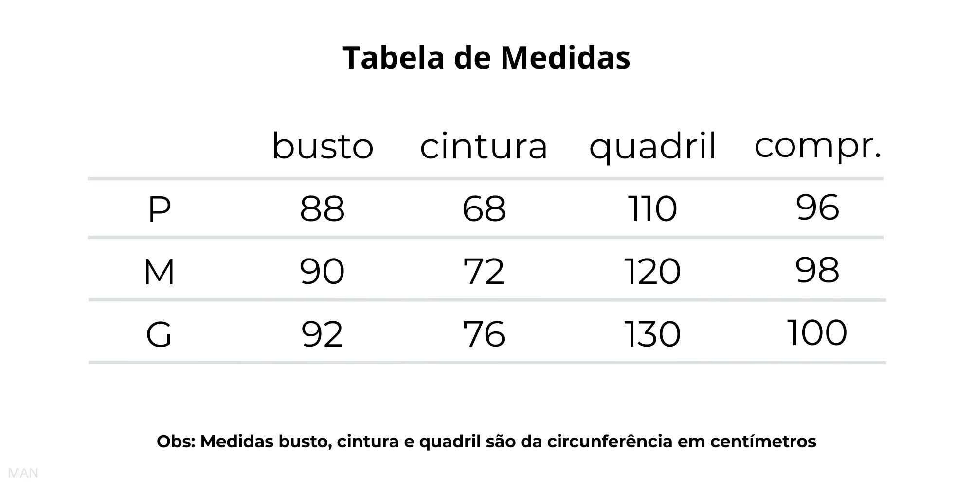 tabela de medidas